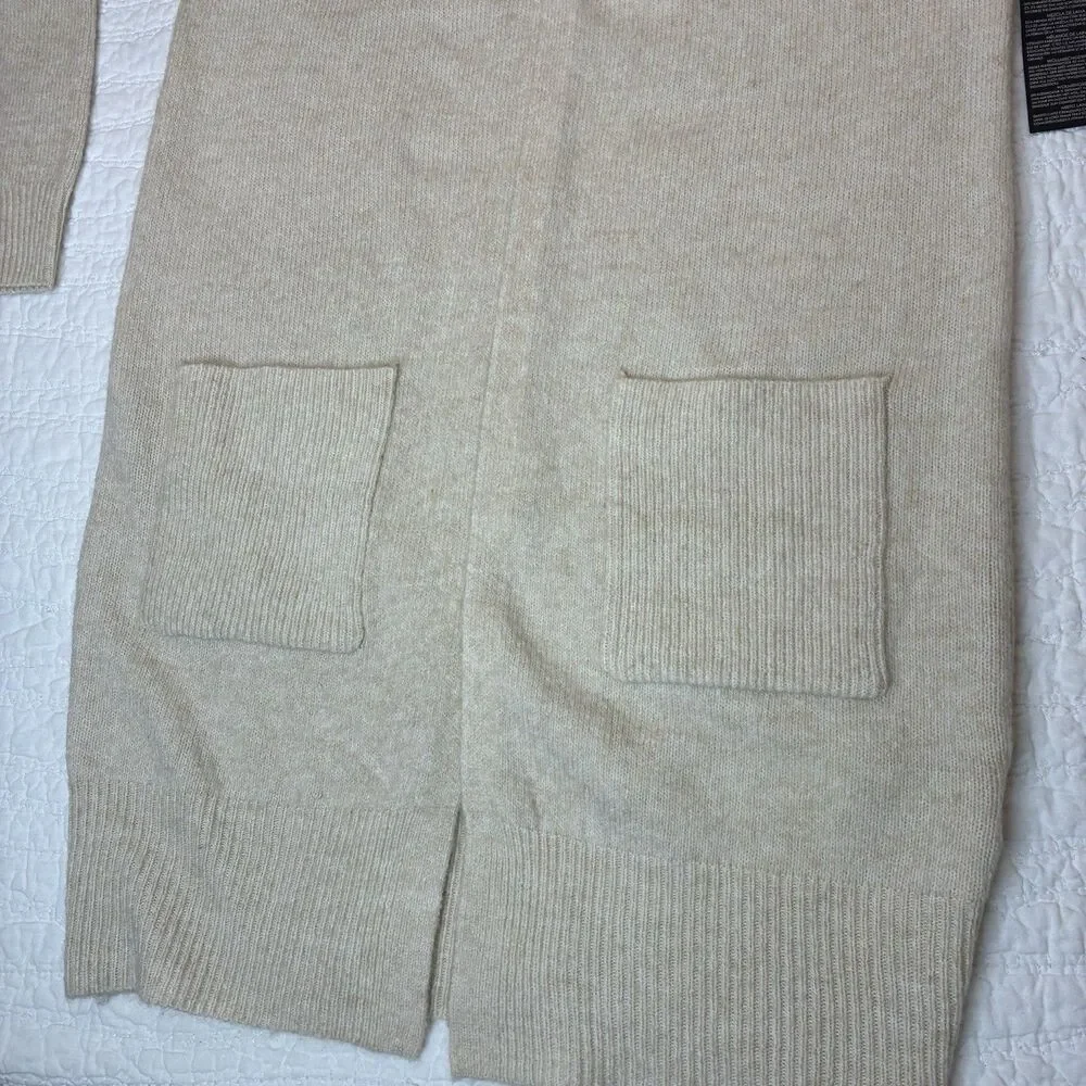 NWT Womens Long Cardigan Sweater Size M Beige Pockets Classic Relaxed Open Front